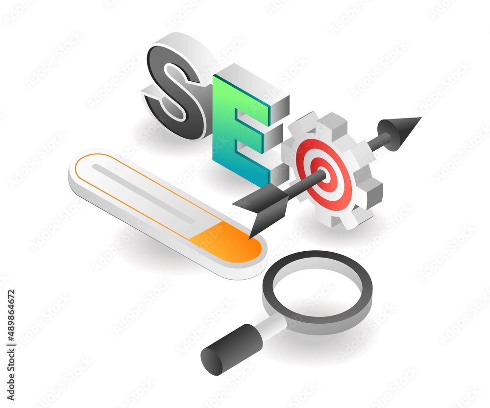 Aufkleber flat isometric concept illustration. seo optimization target