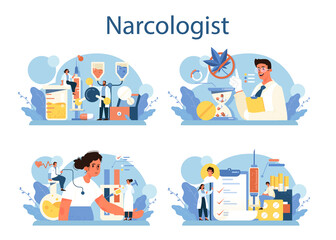 Narcologist concept set. Specialist provide help for people with addiction