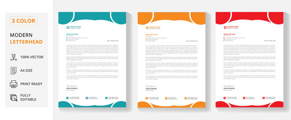 New trend minimalist creative & unique concept letterhead design for corporate office in red, blue, orange colors bundle template