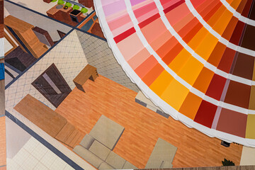 Architecture design and painted update color palette of drawings in the office.
