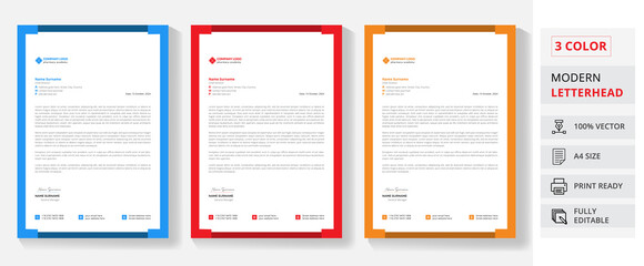 professional corporate business letterhead flyer design. simple business letterhead design with 3 colors concept red, blue, green, orange