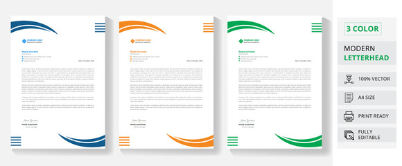 Professional  Modern eye-catching Business Letterhead Template.  Letterhead Template  Design  with red, blue, orange color variation bundle