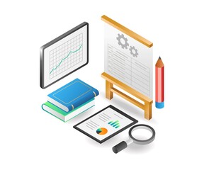 Flat isometric concept illustration. database analyst on screen