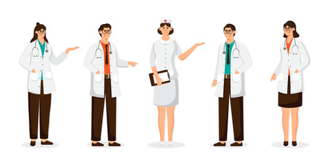 Set Of Flat Character Design Hospital Staff 