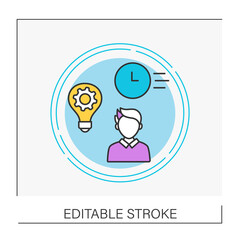 Management concept line icon. Handling of all activities needed to innovate. Creating ideas, developing, prioritizing and implementing.Innovation.Vector isolated conception metaphor illustration