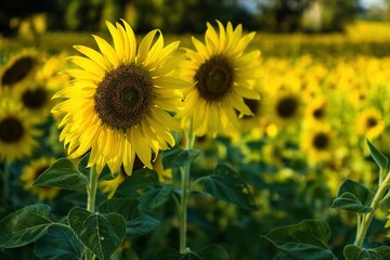 Obraz premium Beautiful sunflower flower blooming in sunflowers field.Thailand.
