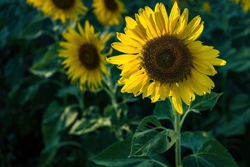 Obraz premium Beautiful sunflower flower blooming in sunflowers field.Thailand.