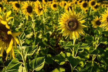Beautiful sunflower flower blooming in sunflowers field.Thailand.