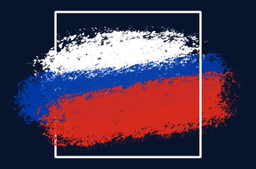 A drawn Russian flag on a black background. Concept of world crisis and war