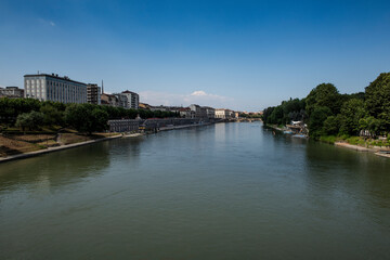 Fototapeta na wymiar View of Fiume Po meaning River Po in Turin, Italy