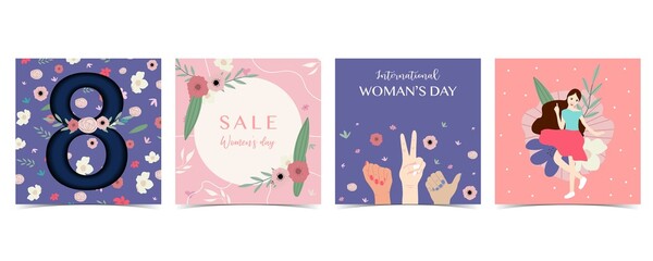 Woman's day background for social media with hand,face,flower