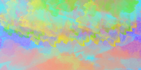 Watercolor background in blue pink and green colors, colorful painted background texture in abstract sunset or sunrise sky.abstract sunset sky with puffy clouds in bright rain.