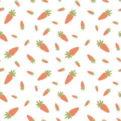 Carrot seamless background pattern. Simple vector illustration. Flat style. Orange and green. Fresh vegetables. 