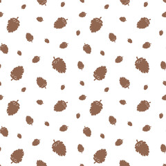 Pine cones seamless background pattern. Simple vector illustration. Flat style. Brown and white.