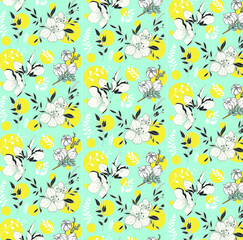 Seamless white floral pattern on the blue background
