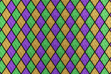 Mardi Gras Holiday Diamonds Poster, Backdrop, Background or Fabric. 3d Rendering - obrazy, fototapety, plakaty