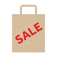 Shopping Paper Bag with Red Sale Sign. 3d Rendering