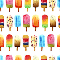 Watercolor colorful ice cream. Hand draw illustrations for your design. - 489872450