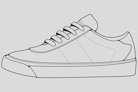 Shoe Line Drawing. Shoe sneaker outline drawing vector, black line sneaker.  vector Illustration. Stock Vector | Adobe Stock