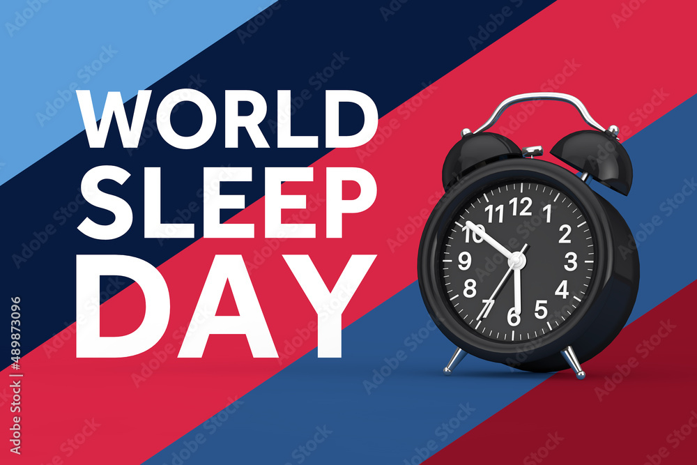 Aufkleber world sleep day concept. alarm clock with sleep day sign. 3d rendering