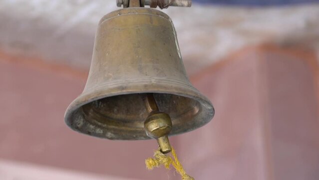Ringing Bell, Hindu Temple Bell Closeup | Brass made bell for Worshiping God - Selective focus