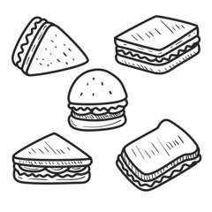 Set of sandwich illustration in doodle style isolated on white background