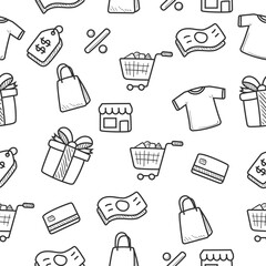 Shopping doodle seamless pattern with cute design. Set of shopping doodle illustration © Muhamad