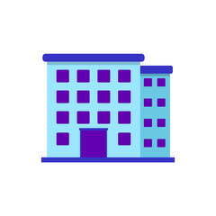 Office building icon in flat style and blue color isolated on white background