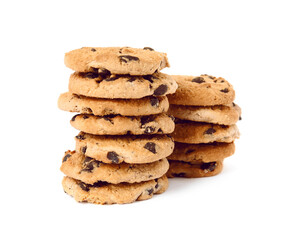 Delicious chocolate chip cookies on white background