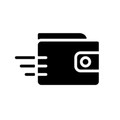 Quick payment black glyph icon. Electronic money transmission. Financial operation. Dynamic movement. Silhouette symbol on white space. Solid pictogram. Vector isolated illustration