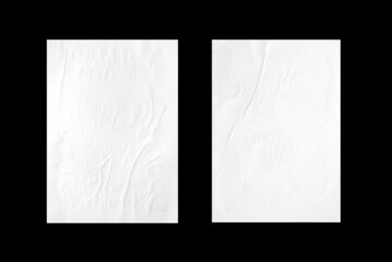Blank white paper with wrinkled A4 size on black background, mockup to create brand identity.