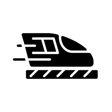 recommend clip art: Train black glyph icon. Rail road. Passenger and cargo transportation. Public transport. Dynamic movement. Silhouette symbol on white space. Solid pictogram. Vector isolated illustration