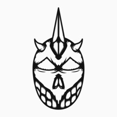 skull demon head illustration with horns and teeth.  black and white. suitable for mascot, symbol, coloring and t-shirt design