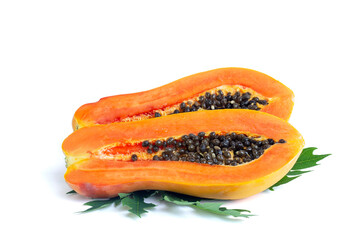 Slices half of sweet papaya fruit isolated on white background included clipping path.