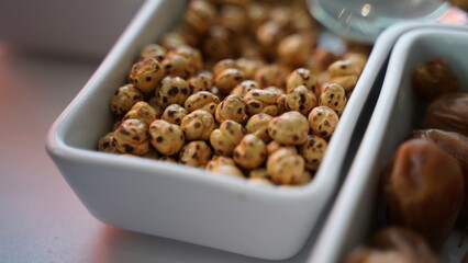 Roasted Chickpeas on a White Plate Close Up