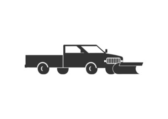 Snowplow truck or lorry with plow black silhouette vector illustration isolated.