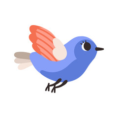 Cute childish bird isolated on a white background. Cartoon vector illustration. Little bird red purple color.