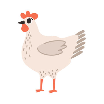 Cute beige chicken isolated on a white background. Cartoon vector illustration.
