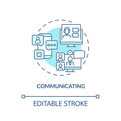 Communicating turquoise concept icon. Online texting. Video calling. Digital skills abstract idea thin line illustration. Isolated outline drawing. Editable stroke. Arial, Myriad Pro-Bold fonts used