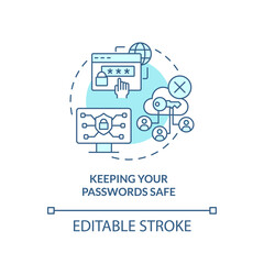 Keeping your passwords safe turquoise concept icon. Digital basic foundation skills abstract idea thin line illustration. Isolated outline drawing. Editable stroke. Arial, Myriad Pro-Bold fonts used