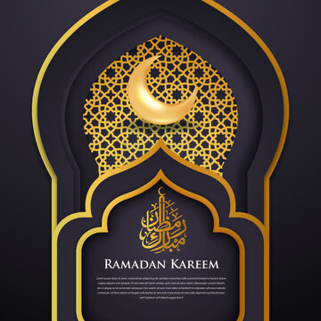 Islamic Vactor Background 3d Ramadan Kareem Arabic Islamic Calligraphy Flyer Template Greeting Card Gold Cute 3d Flying Mosque Premium Vector