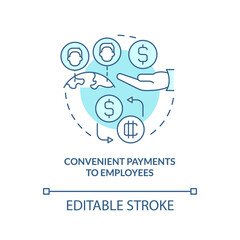 Convenient payments to employees turquoise concept icon. Crypto benefit in usage abstract idea thin line illustration. Isolated outline drawing. Editable stroke. Arial, Myriad Pro-Bold fonts used