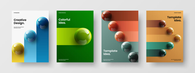 Vivid pamphlet A4 vector design layout bundle. Isolated realistic balls catalog cover concept set.