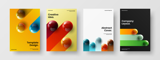 Abstract 3D balls leaflet layout bundle. Colorful catalog cover A4 vector design illustration composition.
