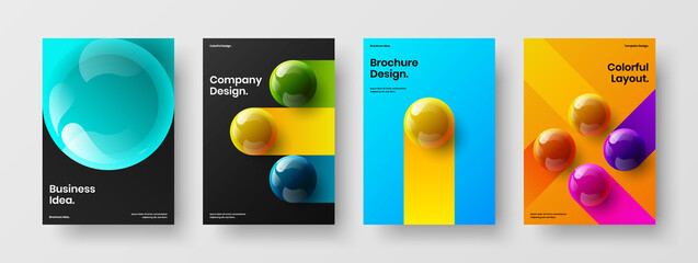 Multicolored journal cover design vector illustration bundle. Simple realistic spheres company identity concept collection.