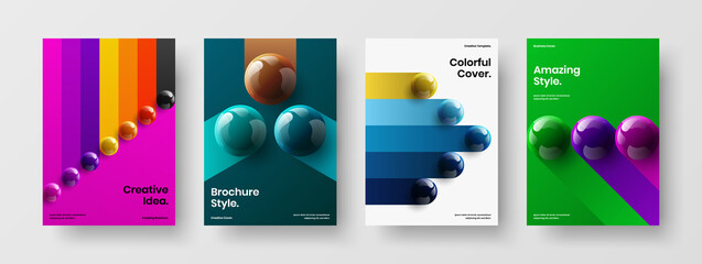 Colorful brochure design vector concept bundle. Vivid realistic balls poster template collection.