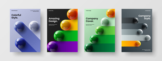 Multicolored corporate identity design vector illustration bundle. Abstract realistic spheres journal cover concept collection.