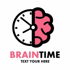 Brain time vector logo template. This design use clock symbol. Suitable for education.