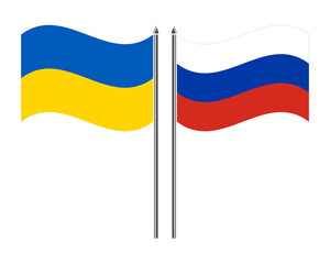 Flags of Ukraine and Russia. Negotiations between Ukraine and Russia. Ukraine and Russia talks. Signing an international agreement.