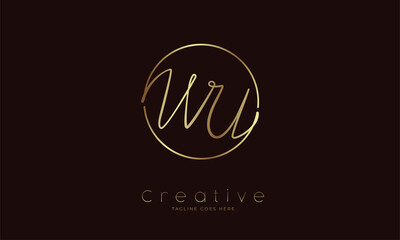 Obraz premium Initial WU Logo, handwritten letter WU in circle with gold colour, usable for Brand,, personal and company logos, vector illustration